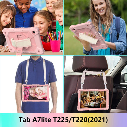 For Samsung Galaxy Tab A7 Lite T220 / T225 Contrast Color Robot Shockproof Silicon + PC Protective Case with Holder & Shoulder Strap(Rose Gold)-garmade.com