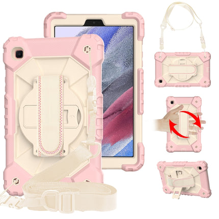 For Samsung Galaxy Tab A7 Lite T220 / T225 Contrast Color Robot Shockproof Silicon + PC Protective Case with Holder & Shoulder Strap(Rose Gold Beige)-garmade.com