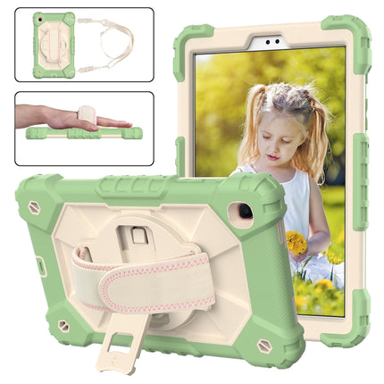 For Samsung Galaxy Tab A7 Lite T220 / T225 Contrast Color Robot Shockproof Silicon + PC Protective Case with Holder & Shoulder Strap(Matcha Green Beige)-garmade.com