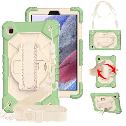 For Samsung Galaxy Tab A7 Lite T220 / T225 Contrast Color Robot Shockproof Silicon + PC Protective Case with Holder & Shoulder Strap(Matcha Green Beige)-garmade.com