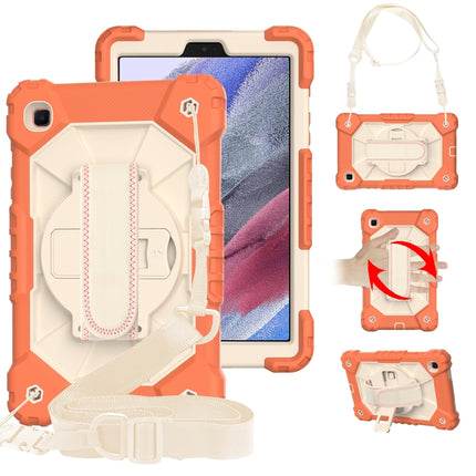 For Samsung Galaxy Tab A7 Lite T220 / T225 Contrast Color Robot Shockproof Silicon + PC Protective Case with Holder & Shoulder Strap(Coral Orange Beige)-garmade.com