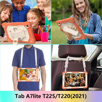 For Samsung Galaxy Tab A7 Lite T220 / T225 Contrast Color Robot Shockproof Silicon + PC Protective Case with Holder & Shoulder Strap(Coral Orange Beige)-garmade.com