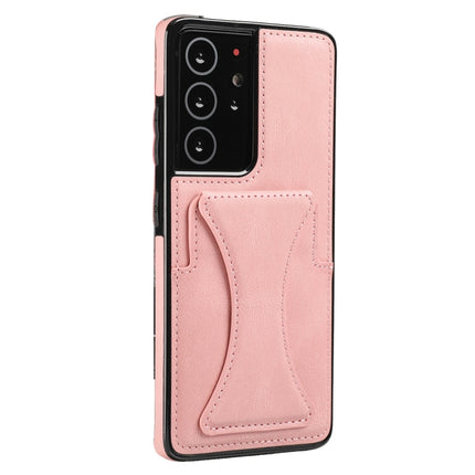 For Samsung Galaxy S21 Ultra 5G Ultra-thin Shockproof Protective Case with Holder(Rose Gold)-garmade.com