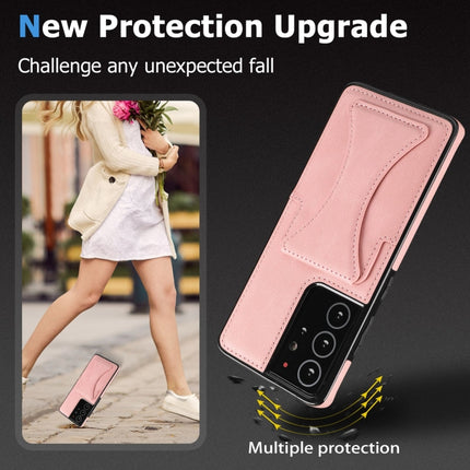 For Samsung Galaxy S21 Ultra 5G Ultra-thin Shockproof Protective Case with Holder(Rose Gold)-garmade.com