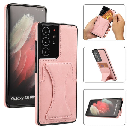 For Samsung Galaxy S21 Ultra 5G Ultra-thin Shockproof Protective Case with Holder(Rose Gold)-garmade.com