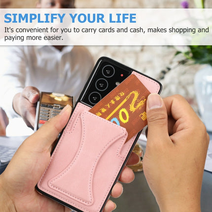 For Samsung Galaxy S21 Ultra 5G Ultra-thin Shockproof Protective Case with Holder(Rose Gold)-garmade.com