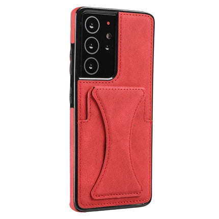 For Samsung Galaxy S21 Ultra 5G Ultra-thin Shockproof Protective Case with Holder(Red)-garmade.com