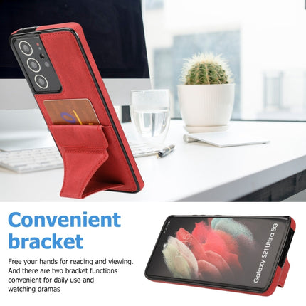 For Samsung Galaxy S21 Ultra 5G Ultra-thin Shockproof Protective Case with Holder(Red)-garmade.com