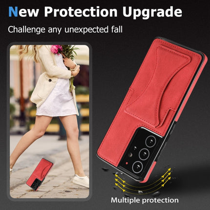 For Samsung Galaxy S21 Ultra 5G Ultra-thin Shockproof Protective Case with Holder(Red)-garmade.com