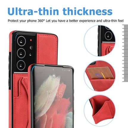 For Samsung Galaxy S21 Ultra 5G Ultra-thin Shockproof Protective Case with Holder(Red)-garmade.com