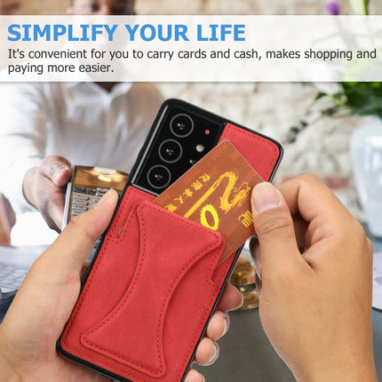 For Samsung Galaxy S21 Ultra 5G Ultra-thin Shockproof Protective Case with Holder(Red)-garmade.com