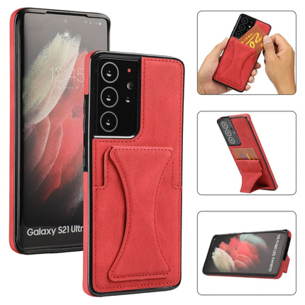 For Samsung Galaxy S21 Ultra 5G Ultra-thin Shockproof Protective Case with Holder(Red)-garmade.com