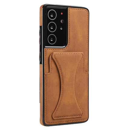 For Samsung Galaxy S21 Ultra 5G Ultra-thin Shockproof Protective Case with Holder(Brown)-garmade.com