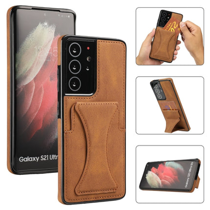 For Samsung Galaxy S21 Ultra 5G Ultra-thin Shockproof Protective Case with Holder(Brown)-garmade.com