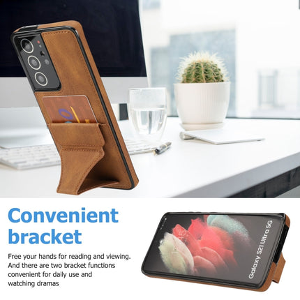 For Samsung Galaxy S21 Ultra 5G Ultra-thin Shockproof Protective Case with Holder(Brown)-garmade.com