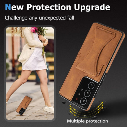 For Samsung Galaxy S21 Ultra 5G Ultra-thin Shockproof Protective Case with Holder(Brown)-garmade.com