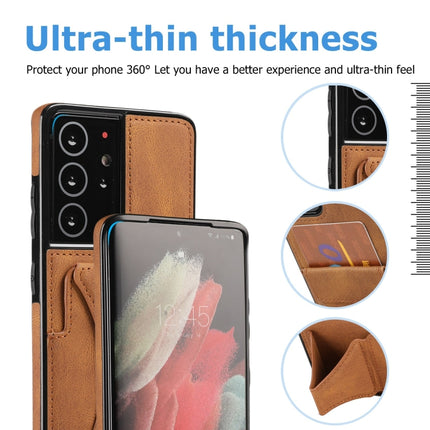 For Samsung Galaxy S21 Ultra 5G Ultra-thin Shockproof Protective Case with Holder(Brown)-garmade.com