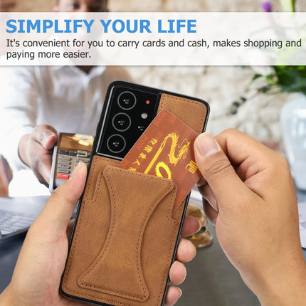 For Samsung Galaxy S21 Ultra 5G Ultra-thin Shockproof Protective Case with Holder(Brown)-garmade.com