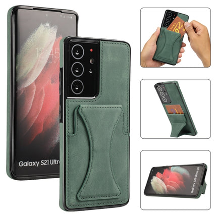 For Samsung Galaxy S21 Ultra 5G Ultra-thin Shockproof Protective Case with Holder(Green)-garmade.com