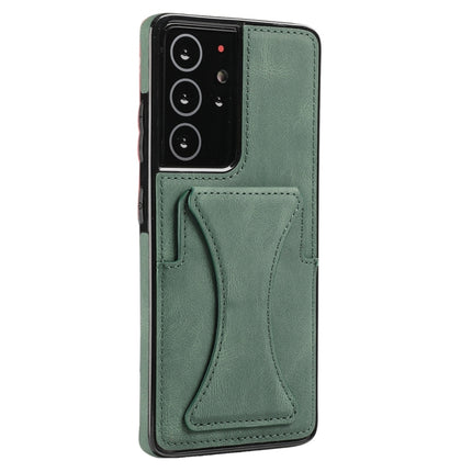 For Samsung Galaxy S21 Ultra 5G Ultra-thin Shockproof Protective Case with Holder(Green)-garmade.com