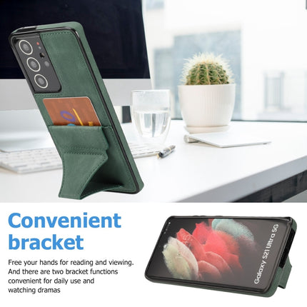 For Samsung Galaxy S21 Ultra 5G Ultra-thin Shockproof Protective Case with Holder(Green)-garmade.com