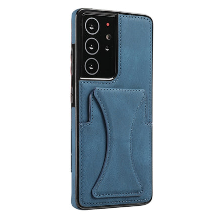 For Samsung Galaxy S21 Ultra 5G Ultra-thin Shockproof Protective Case with Holder(Blue)-garmade.com