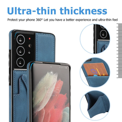 For Samsung Galaxy S21 Ultra 5G Ultra-thin Shockproof Protective Case with Holder(Blue)-garmade.com