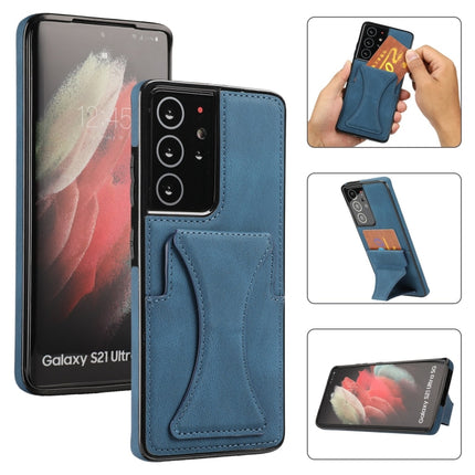 For Samsung Galaxy S21 Ultra 5G Ultra-thin Shockproof Protective Case with Holder(Blue)-garmade.com