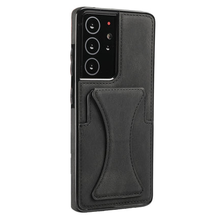 For Samsung Galaxy S21 Ultra 5G Ultra-thin Shockproof Protective Case with Holder(Black)-garmade.com