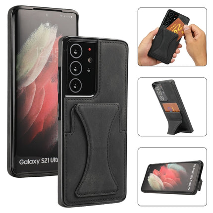 For Samsung Galaxy S21 Ultra 5G Ultra-thin Shockproof Protective Case with Holder(Black)-garmade.com