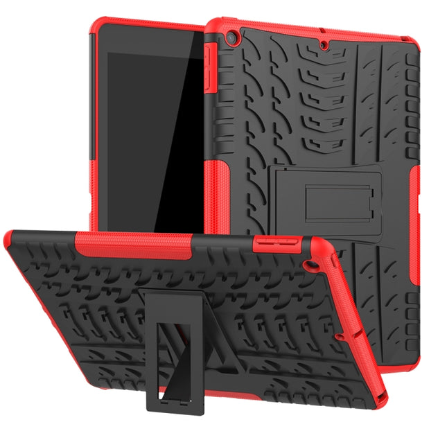 For iPad 10.2 Tire Texture TPU + PC Shockproof Case with Holder(Red)-garmade.com