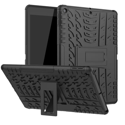 For iPad 10.2 Tire Texture TPU + PC Shockproof Case with Holder(Black)-garmade.com