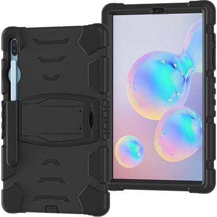 For Samsung Galaxy Tab S6 T860 3-Layer Protection Screen Frame + PC + Silicone Shockproof Combination Case with Holder(Black+Black)-garmade.com