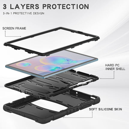 For Samsung Galaxy Tab S6 T860 3-Layer Protection Screen Frame + PC + Silicone Shockproof Combination Case with Holder(Black+Black)-garmade.com