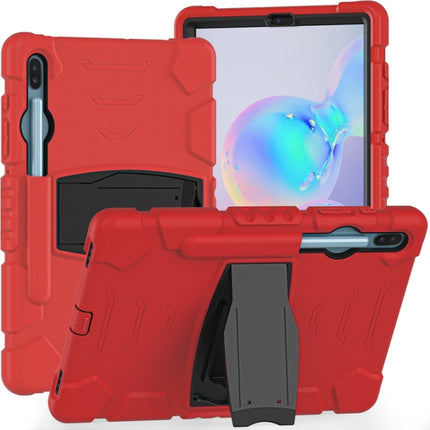 For Samsung Galaxy Tab S6 T860 3-Layer Protection Screen Frame + PC + Silicone Shockproof Combination Case with Holder(Red+Black)-garmade.com