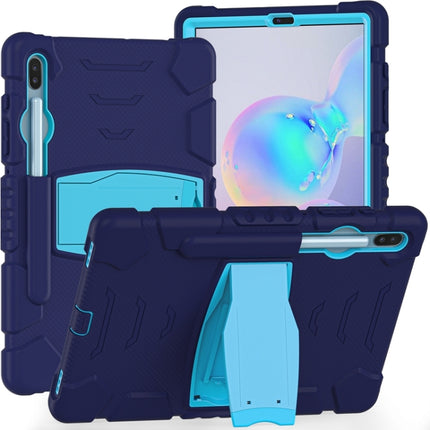 For Samsung Galaxy Tab S6 T860 3-Layer Protection Screen Frame + PC + Silicone Shockproof Combination Case with Holder(NavyBlue+Blue)-garmade.com