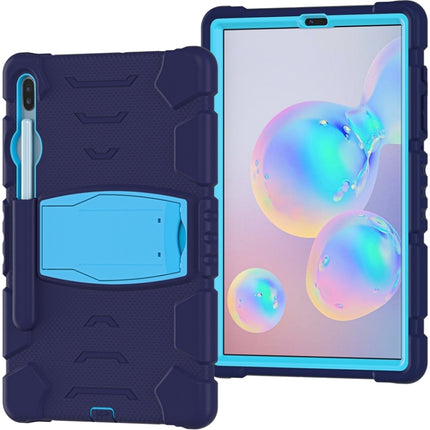 For Samsung Galaxy Tab S6 T860 3-Layer Protection Screen Frame + PC + Silicone Shockproof Combination Case with Holder(NavyBlue+Blue)-garmade.com