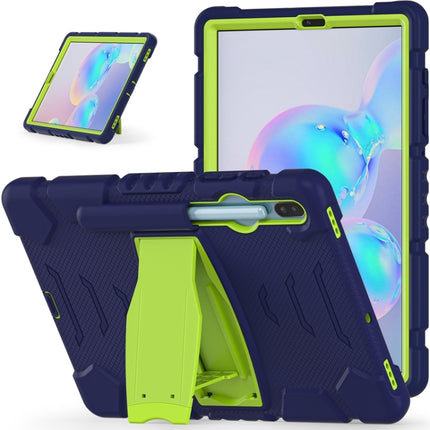 For Samsung Galaxy Tab S6 T860 3-Layer Protection Screen Frame + PC + Silicone Shockproof Combination Case with Holder(NavyBlue+Lime)-garmade.com