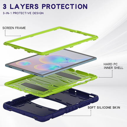 For Samsung Galaxy Tab S6 T860 3-Layer Protection Screen Frame + PC + Silicone Shockproof Combination Case with Holder(NavyBlue+Lime)-garmade.com