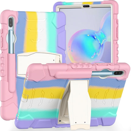 For Samsung Galaxy Tab S6 T860 3-Layer Protection Screen Frame + PC + Silicone Shockproof Combination Case with Holder(Colorful Pink)-garmade.com