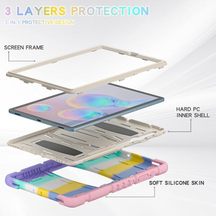 For Samsung Galaxy Tab S6 T860 3-Layer Protection Screen Frame + PC + Silicone Shockproof Combination Case with Holder(Colorful Pink)-garmade.com