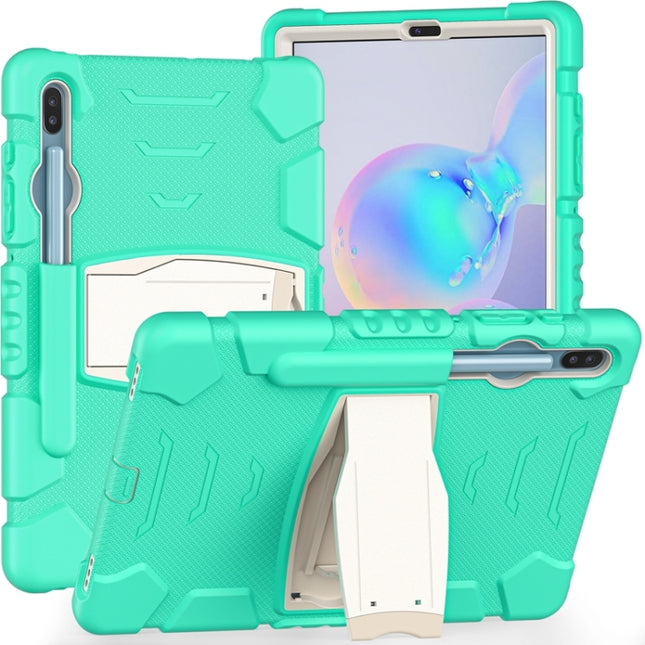 For Samsung Galaxy Tab S6 T860 3-Layer Protection Screen Frame + PC + Silicone Shockproof Combination Case with Holder(Mint Green)-garmade.com