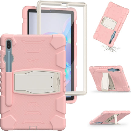 For Samsung Galaxy Tab S6 T860 3-Layer Protection Screen Frame + PC + Silicone Shockproof Combination Case with Holder(Cherry Blossoms Pink)-garmade.com