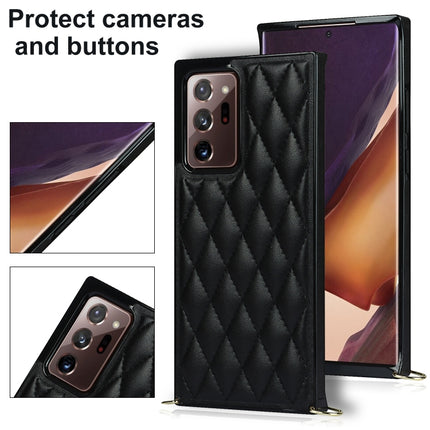 For Samsung Galaxy Note20 Ultra Elegant Rhombic Pattern Microfiber Leather +TPU Shockproof Case with Crossbody Strap Chain(Black)-garmade.com