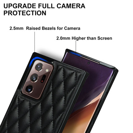 For Samsung Galaxy Note20 Ultra Elegant Rhombic Pattern Microfiber Leather +TPU Shockproof Case with Crossbody Strap Chain(Black)-garmade.com