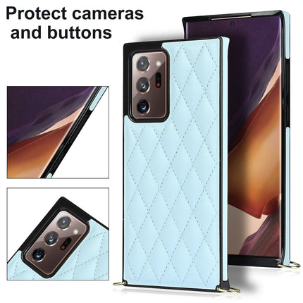 For Samsung Galaxy Note20 Ultra Elegant Rhombic Pattern Microfiber Leather +TPU Shockproof Case with Crossbody Strap Chain(Blue)-garmade.com