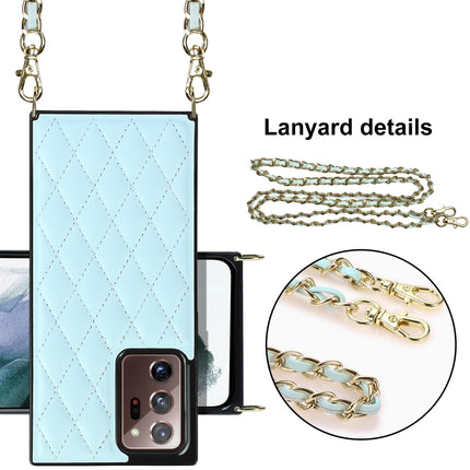 For Samsung Galaxy Note20 Ultra Elegant Rhombic Pattern Microfiber Leather +TPU Shockproof Case with Crossbody Strap Chain(Blue)-garmade.com