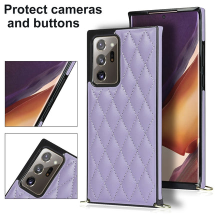 For Samsung Galaxy Note20 Ultra Elegant Rhombic Pattern Microfiber Leather +TPU Shockproof Case with Crossbody Strap Chain(Purple)-garmade.com