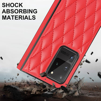 For Samsung Galaxy S20 Ultra Elegant Rhombic Pattern Microfiber Leather +TPU Shockproof Case with Crossbody Strap Chain(Red)-garmade.com