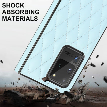 For Samsung Galaxy S20 Ultra Elegant Rhombic Pattern Microfiber Leather +TPU Shockproof Case with Crossbody Strap Chain(Blue)-garmade.com